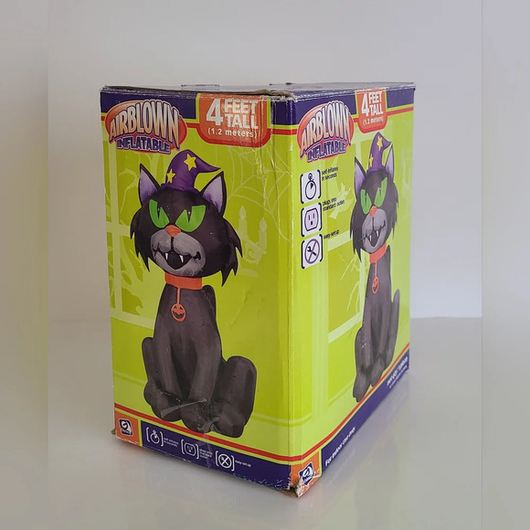 Rare 4 ft tall BLACK CAT WIZARD Airblown Inflatable by Gemmy 2007 Halloween - Picture 4 of 6